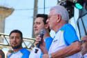 Governador Carlos Massa Ratinho Junior acompanhando o pronunciamento de aliados no evento